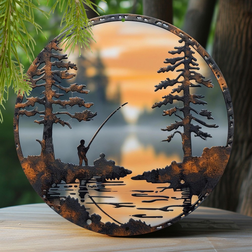 

1pc 8x8 Inch Spring Round Aluminum Sign Living Room Mother's Day Faux Laser Cut Iron Window Treatments Round Sign Decoration Gifts Fishing Theme Decoration