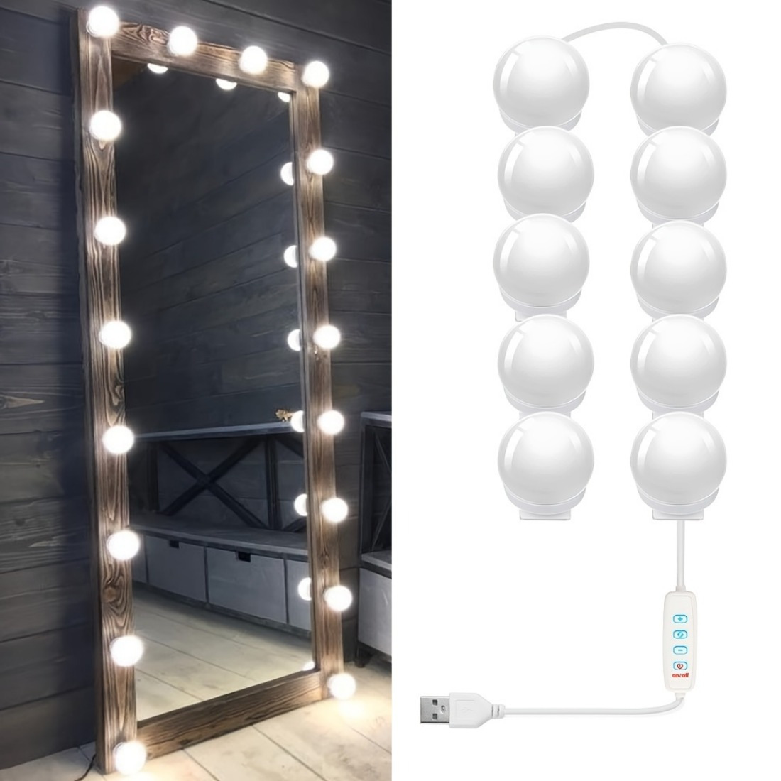 2 Piezas LED Maquillaje Espejo Luces Regulables Control Táctil Tocador De  Baño Luz Con Cable USB Stri