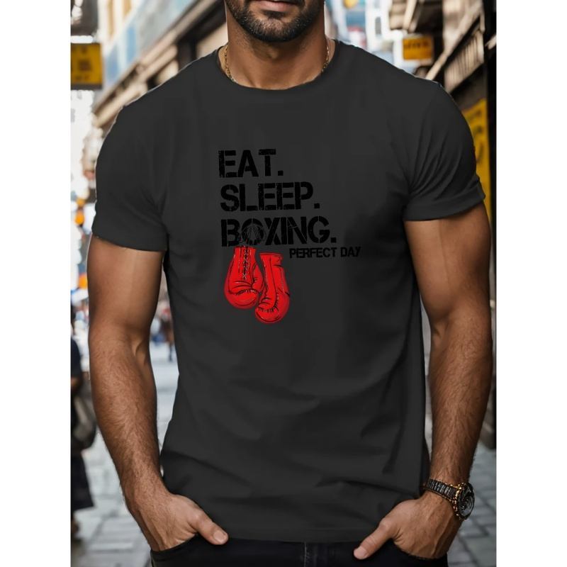 

Eat Sleep Boxing Print T Shirt, Tees For Men, Casual Short Sleeve T-shirt For Summer