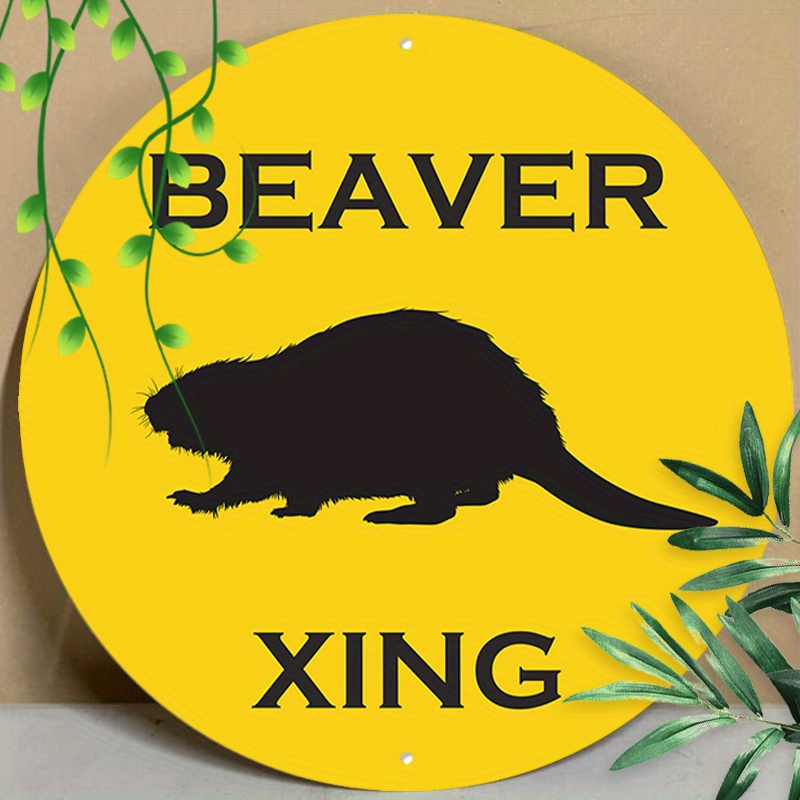 

1pc 8x8inch (20x20cm) Round Aluminum Sign Metal Tin Sign Beaver Xing Crossing Metal Signs For Home Coffee Garage Men Cave Wall Decoration