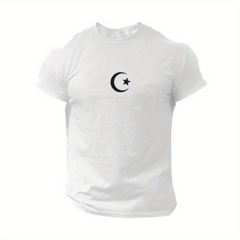 

Ramadan Moon Graphic Print Men's Creative Top, Casual Short Sleeve Crew Neck T-shirt, Men's Clothing For Summer Outdoor