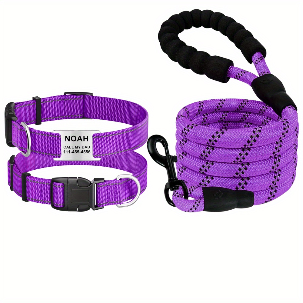 Custom-Made Reflective Nylon Dog Collar with Engraved Name Tag