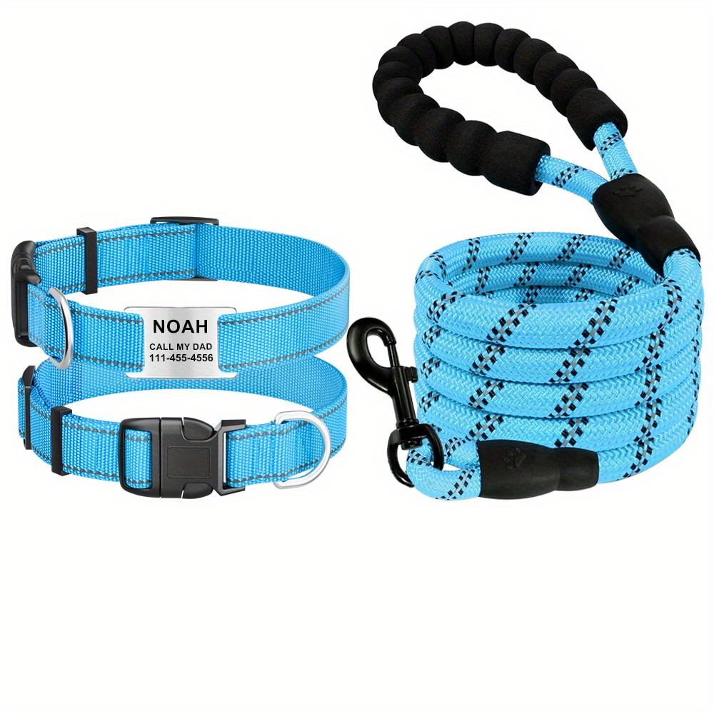 Custom-Made Reflective Nylon Dog Collar with Engraved Name Tag