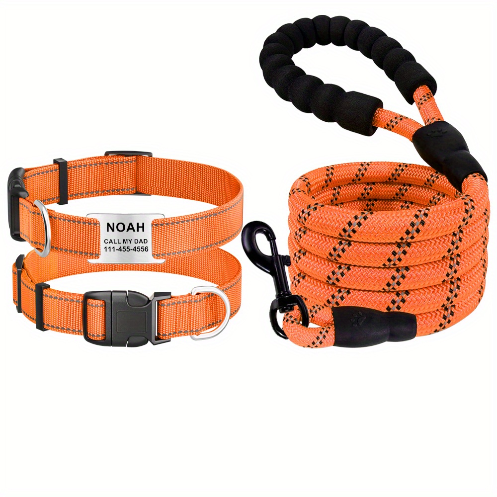 Custom-Made Reflective Nylon Dog Collar with Engraved Name Tag