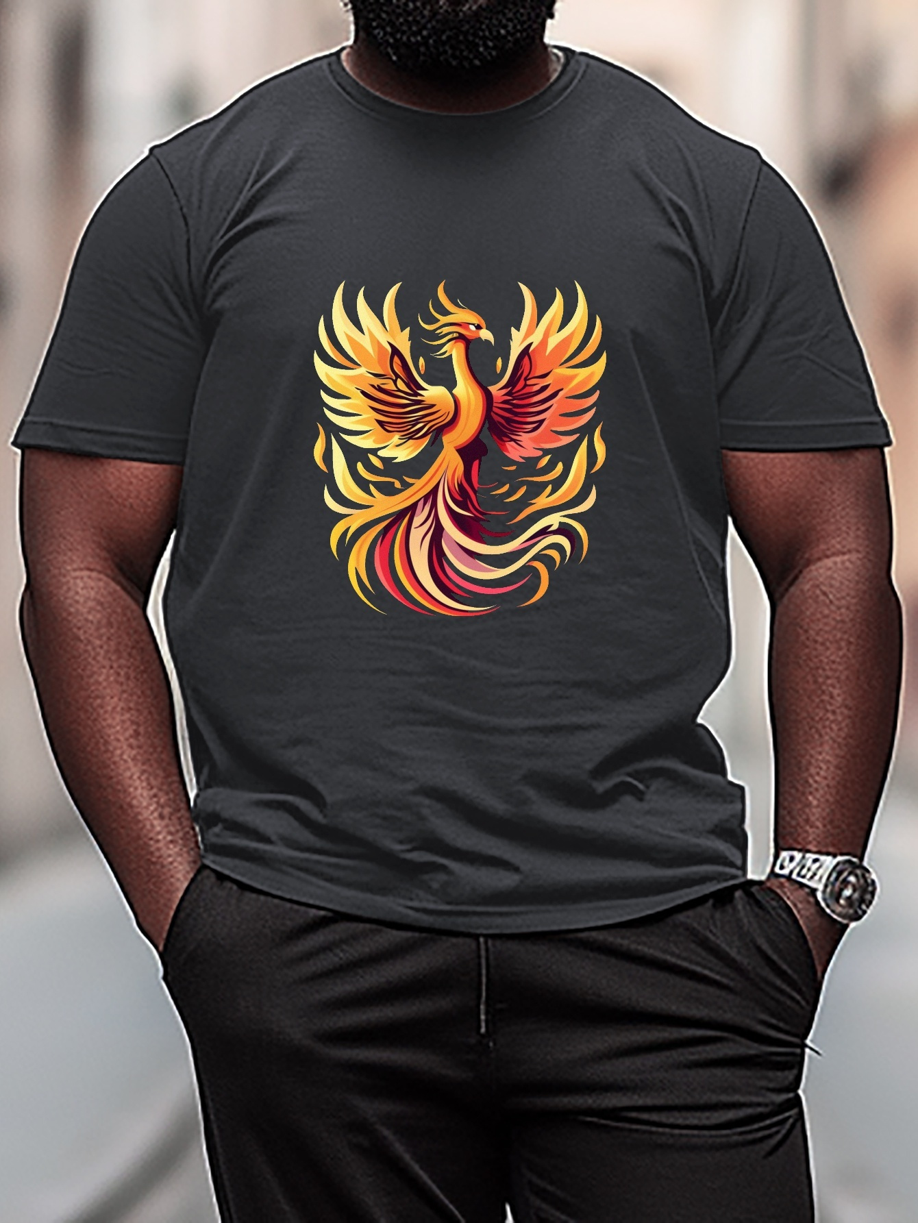 Camiseta Estampado Fiery Phoenix Camisetas Hombre Camiseta - Temu