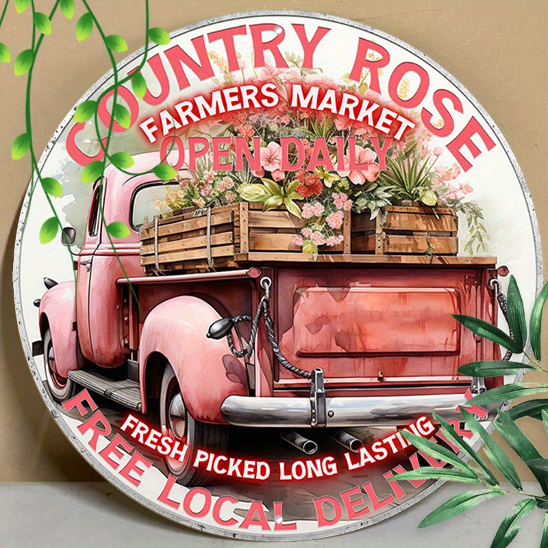 

1pc 8x8inch (20x20cm) Round Aluminum Sign Metal Tin Sign Country Rose Truck Rose Circle