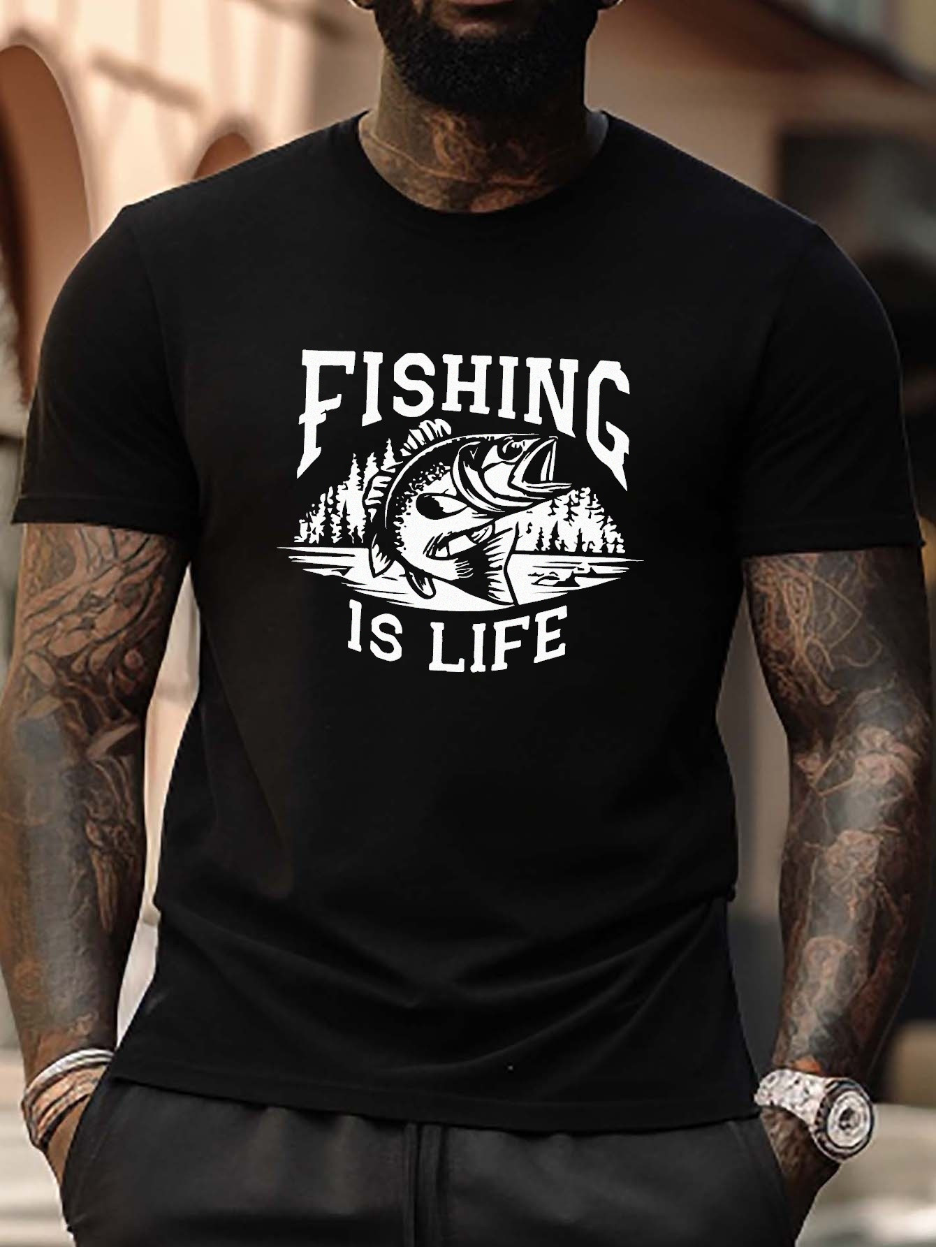 Favorite Fishing Partner Pattern Print Men's T shirt Graphic