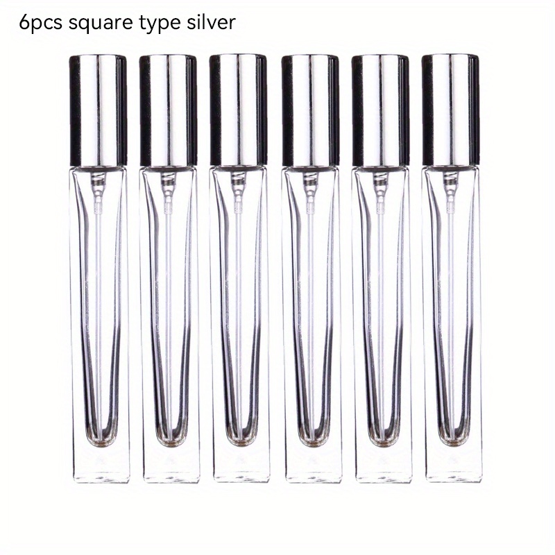 TEMU 6pcs 10ml Thick Clear Glass Perfume Bottle High Quality Square And Round Refillable Perfume Spray Atomizer Bottle With Black Golden Silvery Lid