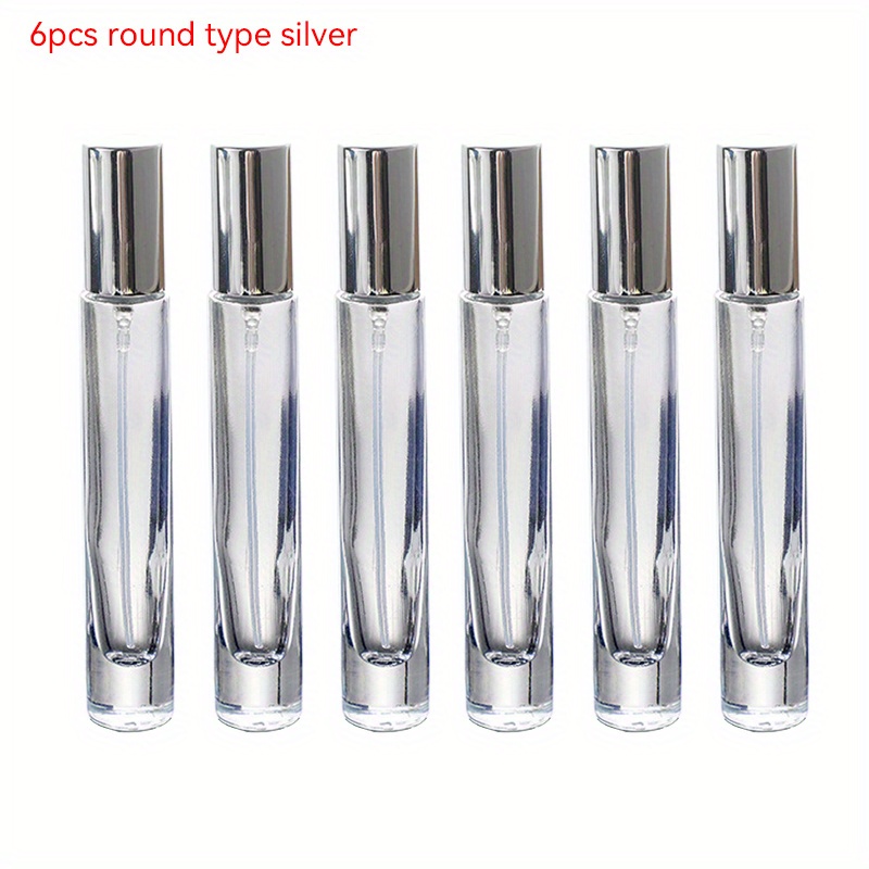 TEMU 6pcs 10ml Thick Clear Glass Perfume Bottle High Quality Square And Round Refillable Perfume Spray Atomizer Bottle With Black Golden Silvery Lid