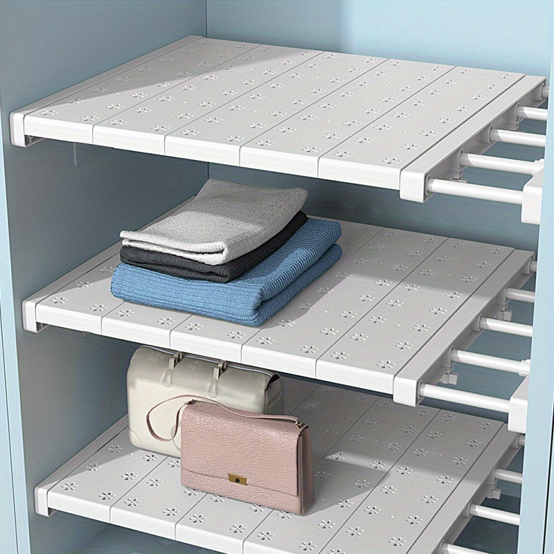 

1pc Retractable Storage Rack, Free Punching Storage Divider For Wardrobe, Cabinet Layered Rack, Bathroom Shelf