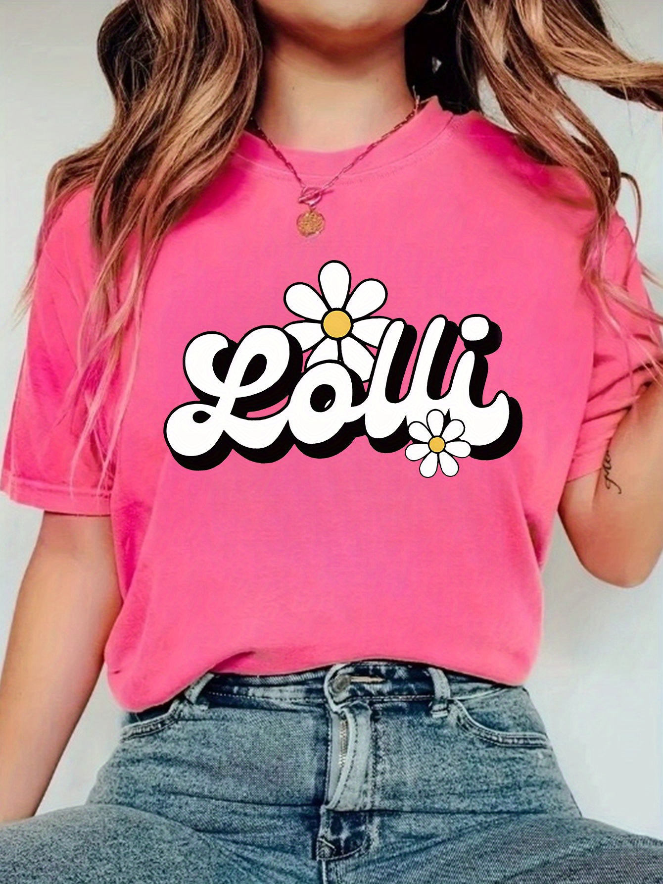 Floral Letter Print T shirt Casual Crew Neck Short Sleeve - Temu Australia