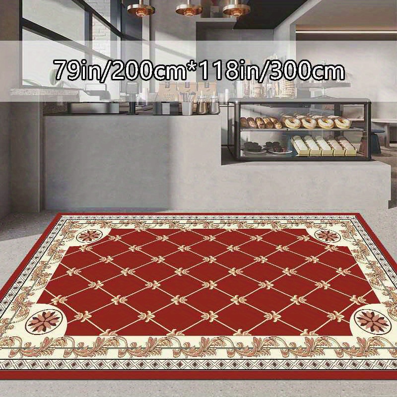 

1pc Artificial Crystal Velvet Carpet, Red Plaid Pattern Floor Mat, Machine Washable Rug With Non-slip Dot Bottom, Suitable For Hotel Office Restaurant Shops Cafes Pubs Decoration