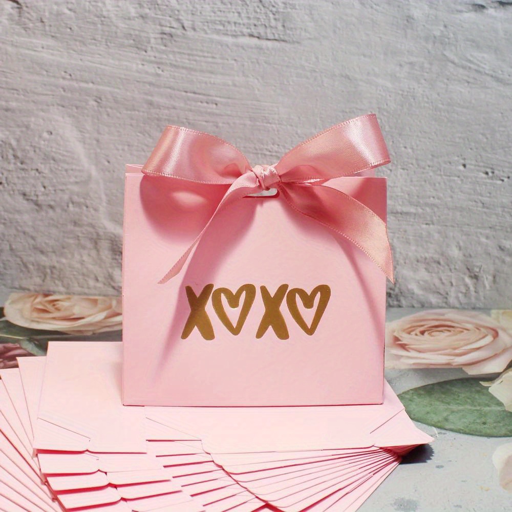 TEMU Gift For Her/him Pink Small Gift Favor Boxes With Satin Ribbon, X O , Elegant Paper Candy Boxes For Wedding Favors, Valentine' Day Gifts, Bridal