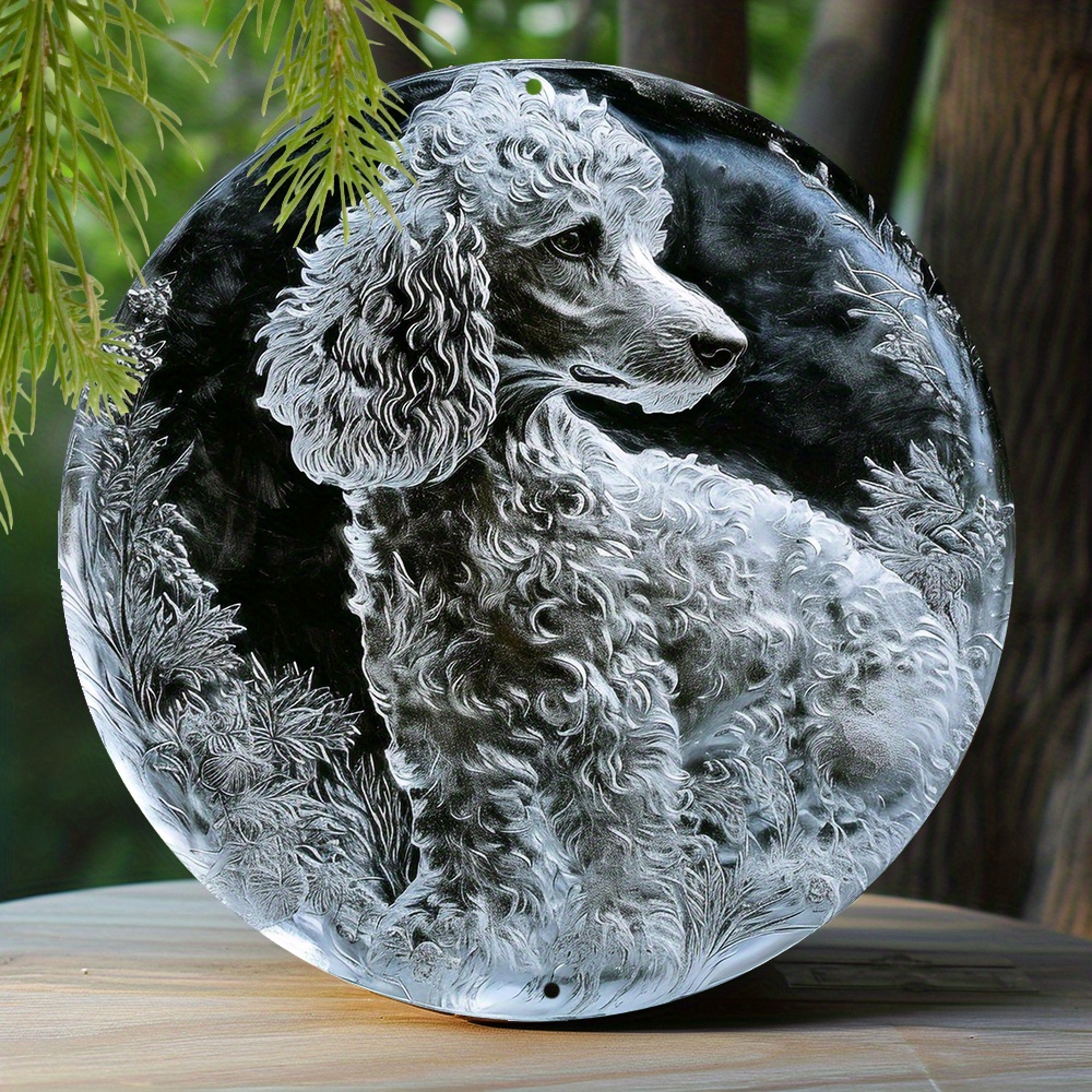 

1pc 8x8 Inch Spring Aluminum Metal Sign Bedroom Thanksgiving Day Faux Ice Sculpture Window Decoration Round Wreath Sign Decoration Gift Poodle Theme Decoration