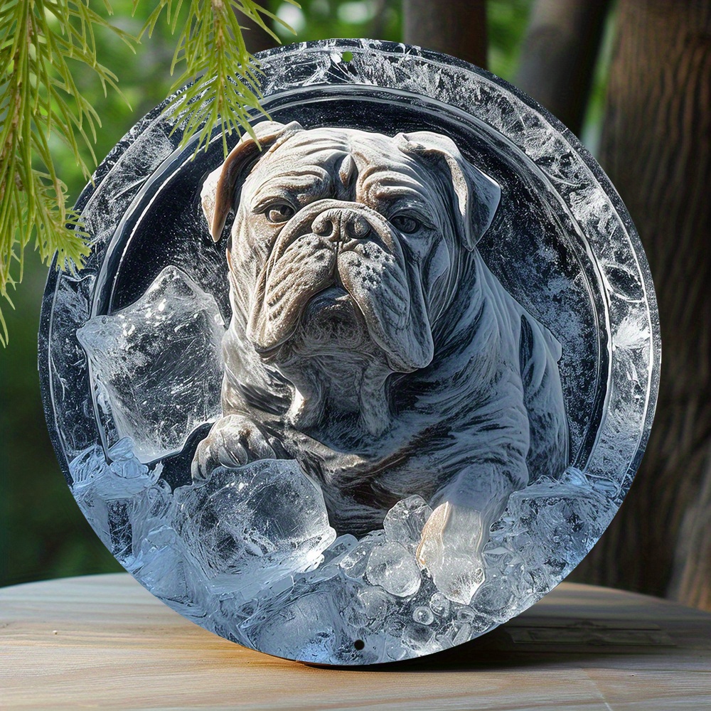 

1pc 8x8 Inch Spring Aluminum Metal Sign Living Room Mothers Window Decoration Round Wreath Sign Decoration Gifts Bulldog Theme Decoration