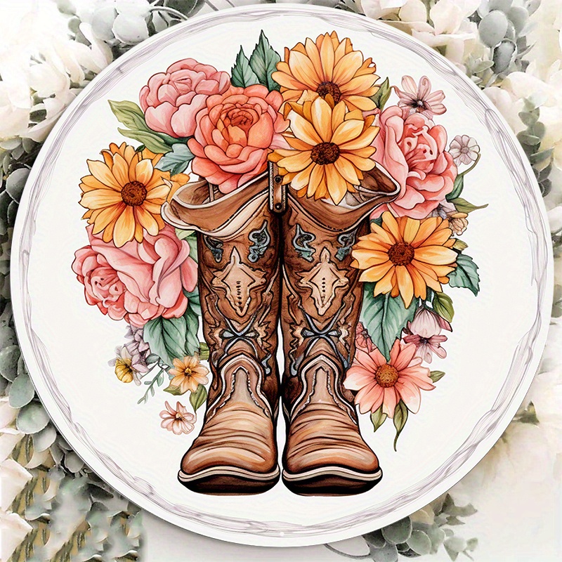 

1pc 8x8inch Aluminum Metal Sign Rustic Wall Decor Wall Plaque Give A Girl The Right Pair Of Boots Wreath Sign, Cowgirl Sign, Restaurant Wall Deocr