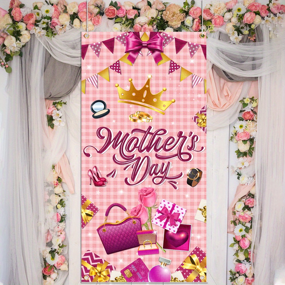 

1pc, 70x35 Inch Door Cover Banner,vinyl,happy Mother's Day Door Cover Decorations Backdrop Banner Gifts Mother's Day Party Pink Bow Supplies For Home Indoor Outdoor Wall Decorations(door Cover)