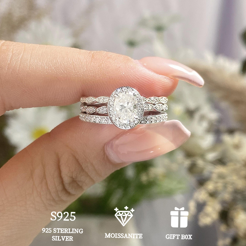 925 sterling silver hypoallergenic 1ct moissanite goose egg double layer stacking female ring valentines day wedding engagement gift for friends with moissanite certificate and exquisite gift box details 0