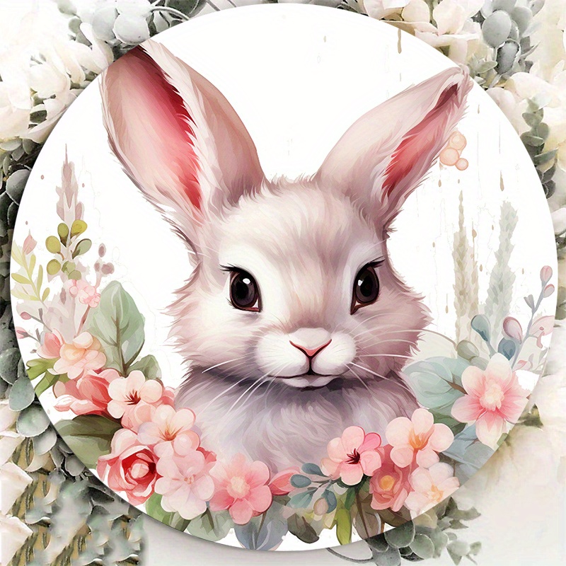 

1pc 8x8inch Aluminum Metal Sign, Spring Wreath Sign, Easter Bunny Sign, Wreath Attachment, Bunny Sign