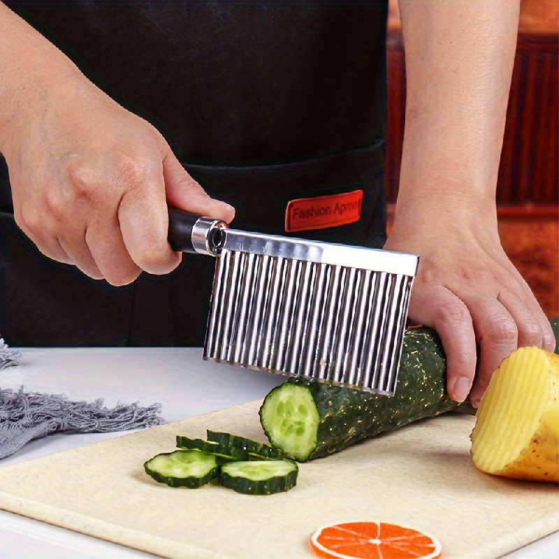 2 piezas de cortadores de arrugas para patatas fritas de acero inoxidable,  cortador ondulado de cocina, cuchillo triturador de ensalada, picar pepino