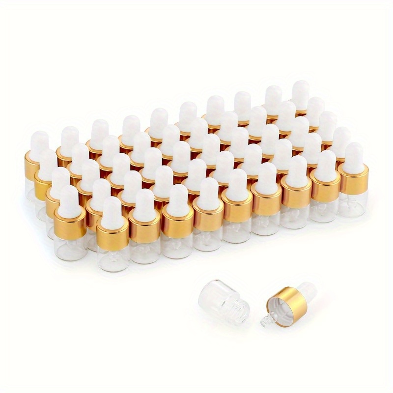 

25/50pcs Clear Glass Dropper Bottles Mini Essential Oils Sample Dropper Bottles With Golden Cap For Traveling Essential Oils Perfume Cosmetic Liquid