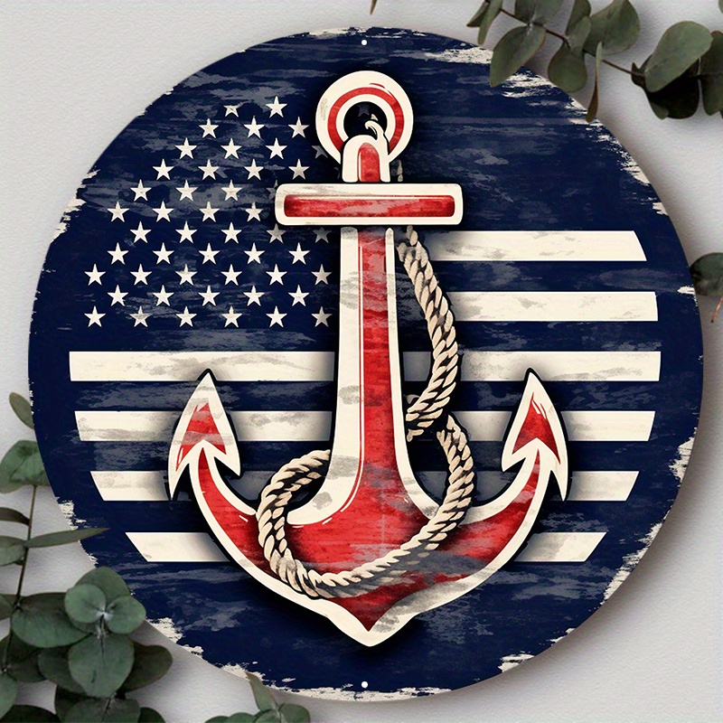 

1pc 8x8inch (20cm X 20cm)aluminum Metal Sign Navy Proud Usn Navy Anchor American Pride Patriotic Sign American Flag Met Acd, Suitable For Various Scenarios