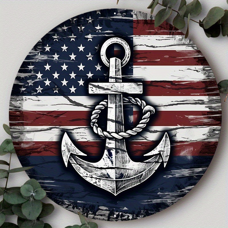 

1pc 8x8inch Aluminum Metal Sign Navy Proud Usn Navy Anchor American Pride Patriotic Sign American Flag Met Suitable For Various Scenarios