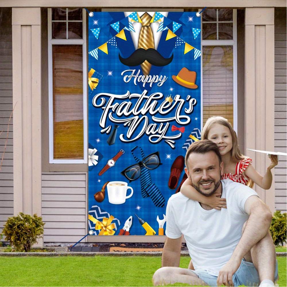 

1pc, 70x35 Inch Door Cover Banner,vinyl,happy Father Day Decoration- Father Day Blue Large Door Cover Banner Decoration For Happy Father Day Party Supplies