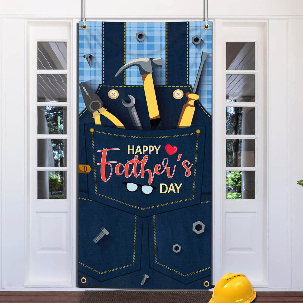 

1pc, 70x35 Inch Door Cover Banner,vinyl,happy Father Day Decoration-father Day Door Cover Backdrop, Large Tool Theme Dad Door Hanging Backdrop For Best Dad Day Supplies