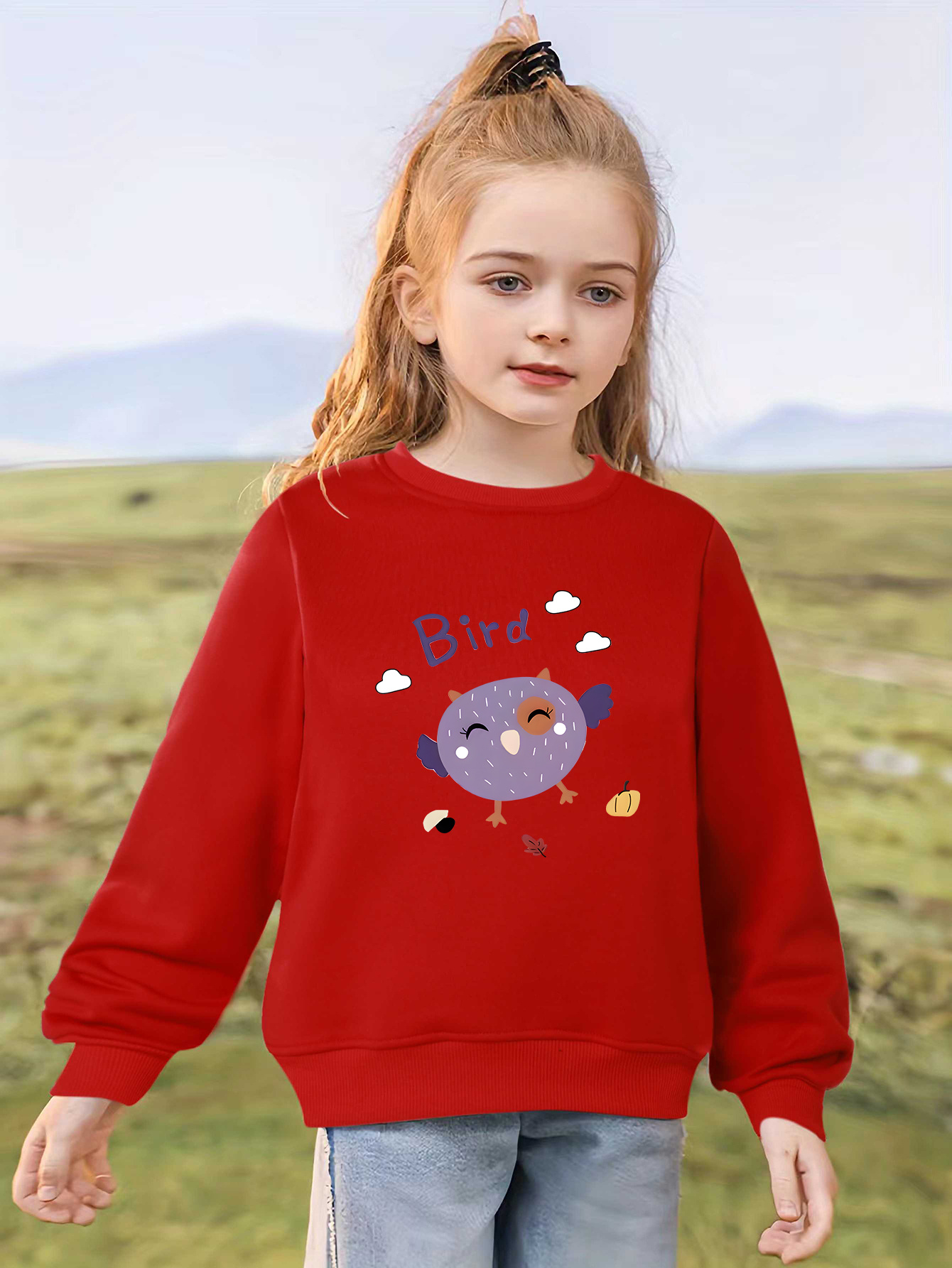 Cartoon Bird Graphic Print Girls' Warm Sweatshirt Fleece - Temu Ireland