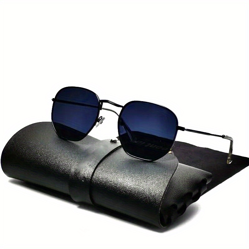 1pc Men's Metal Vintage Sunglasses, Luxury Polygon Daily Casual Glasses,  With Glasses Cloth And Box