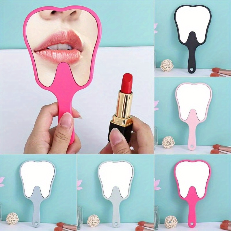 

1pc Tooth Shaped Handheld Mirror, Cute Makeup Mirror, Hand Held Dental Mirrors With Handle, High Definition Makeup Mirror, Cute Teeth Handle Mirror Gift
