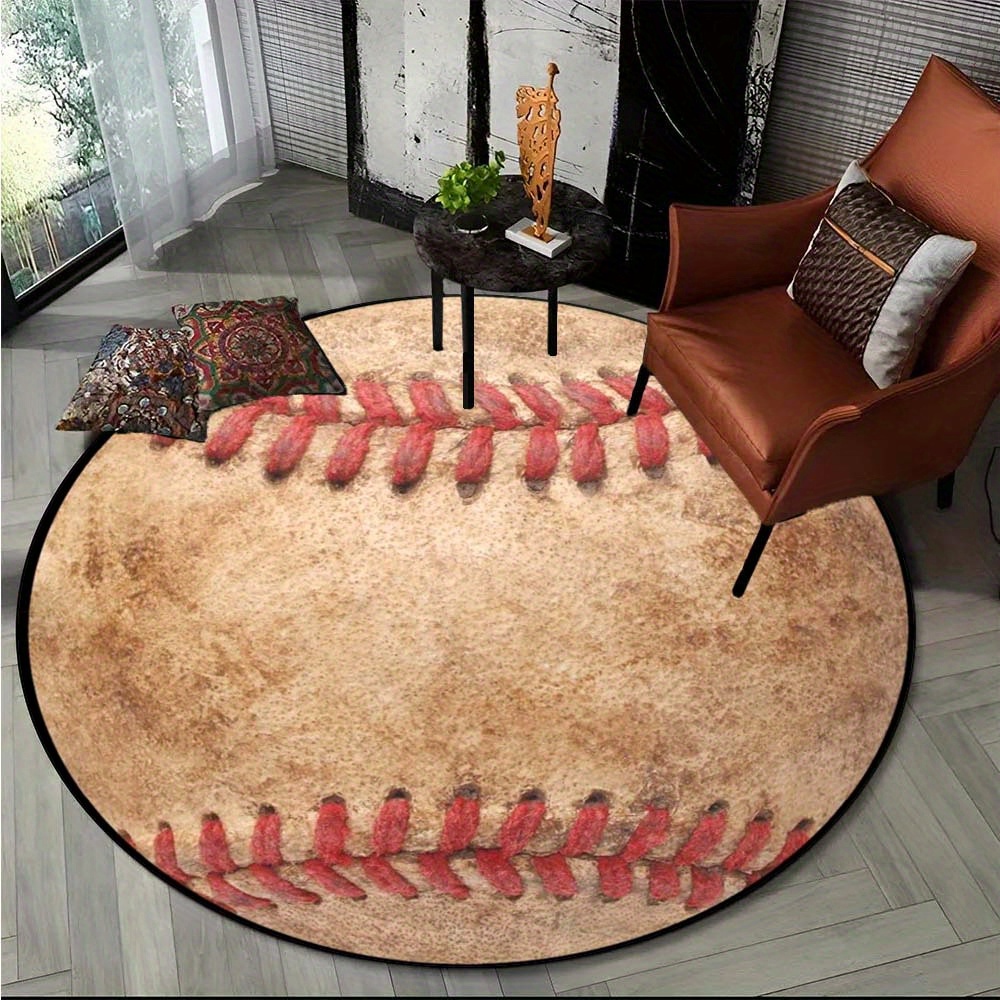 

800g/m2 Crystal Velvet 800g/m2 Polyester 3d Baseball Pattern Print Round Carpet Sport Round Rugs Living Room Bedroom Sofa Decoration Rug Non-slip Area Rug