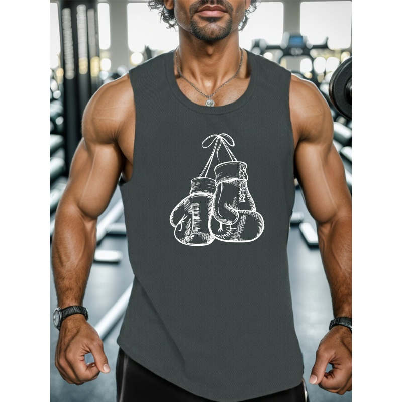 

Boxing Gloves Print Summer Men's Quick Dry Moisture-wicking Breathable Tank Tops Athletic Gym Bodybuilding Sports Sleeveless Shirts For Workout Running Training Men's Clothing