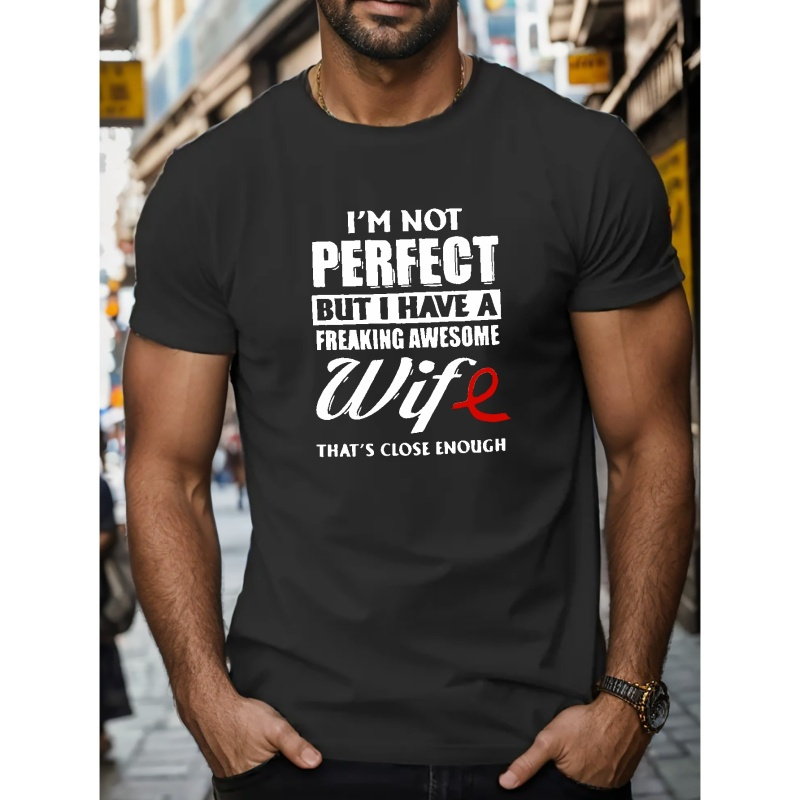 

I Have An Awesome Wife Print T Shirt, Tees For Men, Casual Short Sleeve T-shirt For Summer