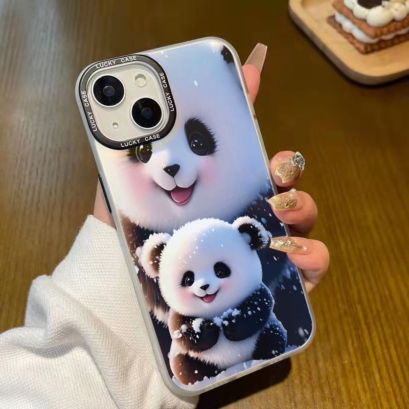 

The Anti-skid 1pc Mobile Phone Case Of The Print Picture Protection Lens Of The Panda Playing With Snow Is Suitable For Case 11 12 13 14 15 Gift For Birthday/easter/boy/girlfriends
