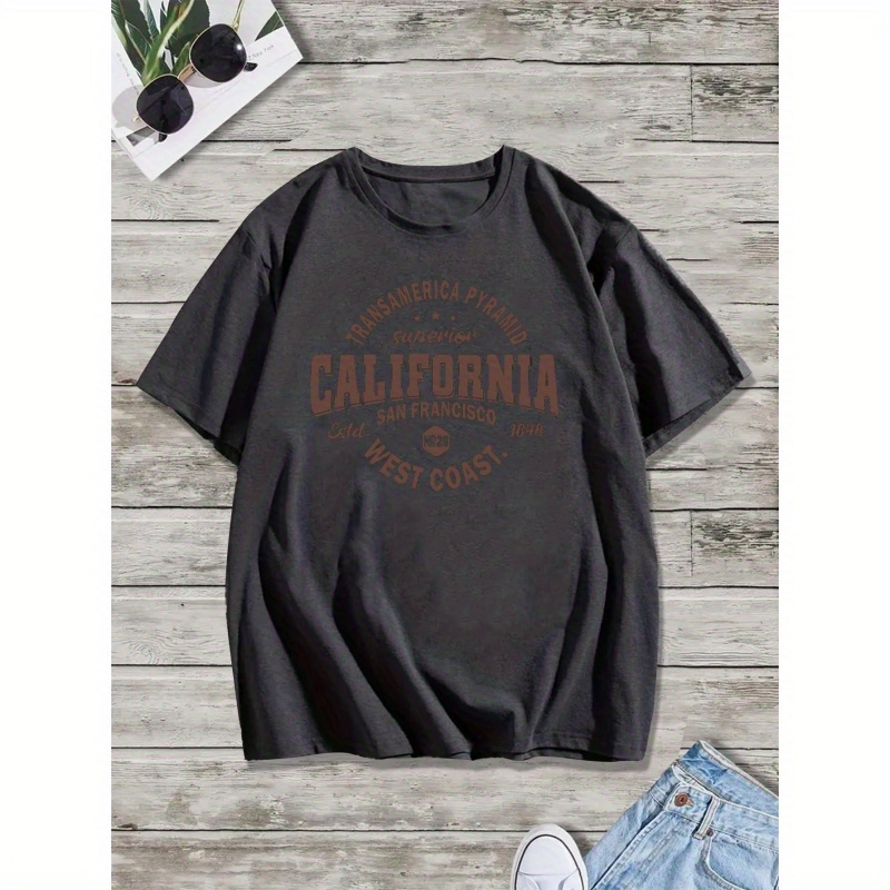 

California Print T Shirt, Tees For Men, Casual Short Sleeve T-shirt For Summer