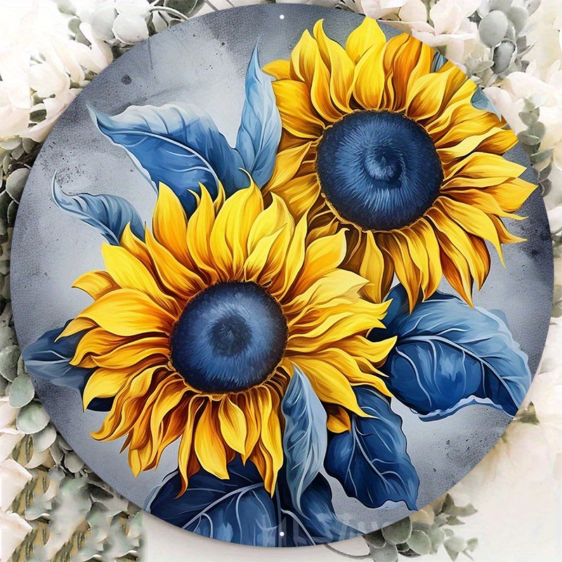 

1pc 8x8inch Aluminum Metal Sign Watercolor Welcome Boarder With Sunflowers