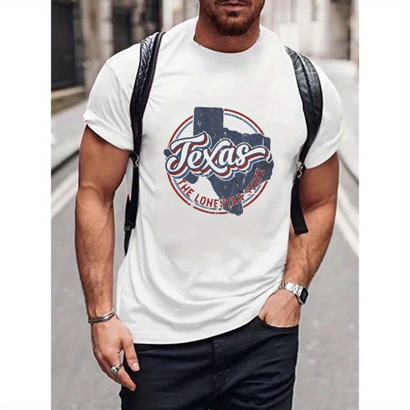 

Texas Print T Shirt, Tees For Men, Casual Short Sleeve T-shirt For Summer