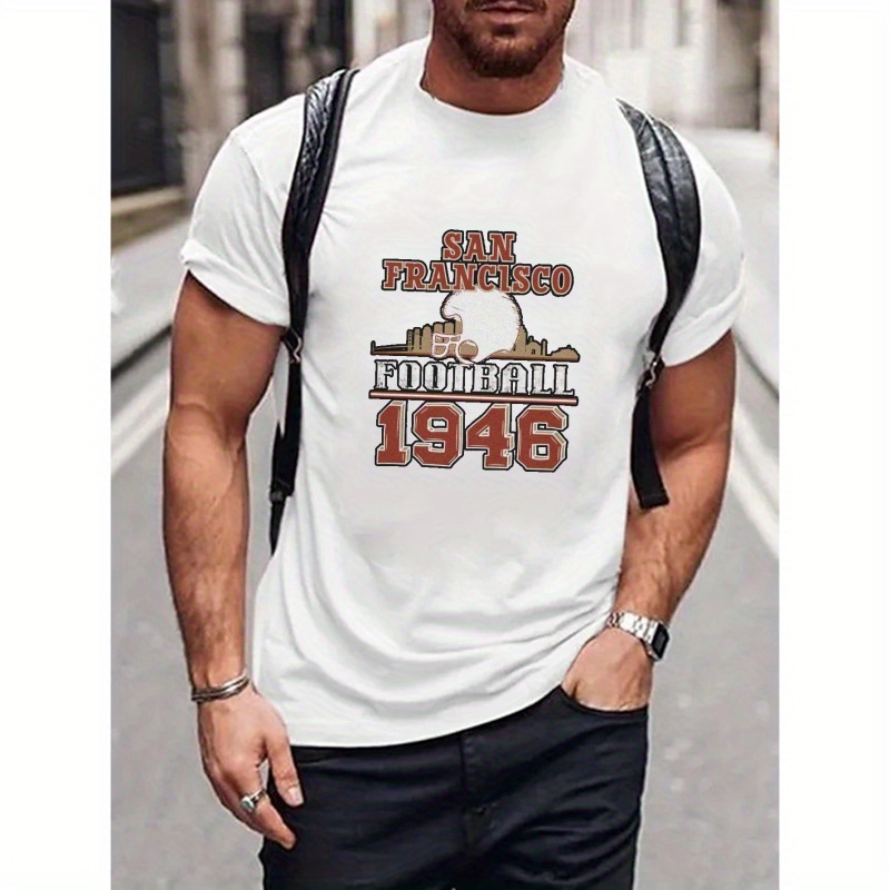 

San Francisco Football Print T Shirt, Tees For Men, Casual Short Sleeve T-shirt For Summer