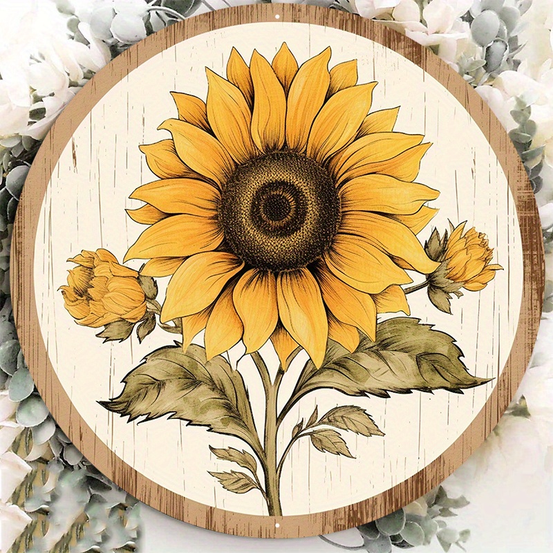 

1pc Round Aluminum Metal Sign, Creative Sunflower Pattern Metal Sign Decor, Home Decor, Wall Decoration