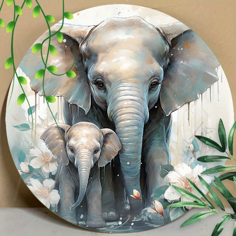 

1pc Round Aluminum Metal Sign, Elephant Pattern Metal Sign Decor, Home Decor, Wall Decoration