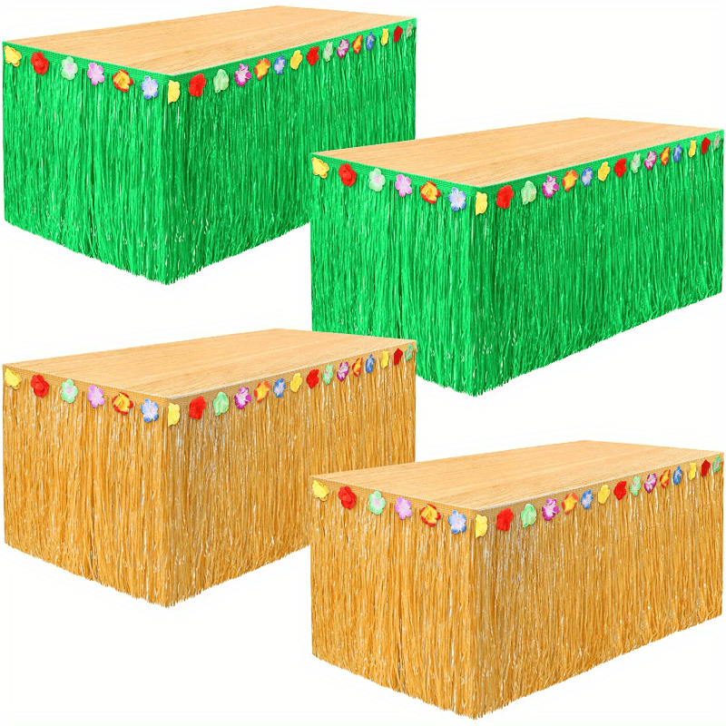 

1pc, 9 Feet X 29.5 Inch Luau Grass Table Skirt, Natural Hawaiian Table Skirt For Tropical Hawaiian Party Decorations Luau Party Costume Party, Straw Yellow Green