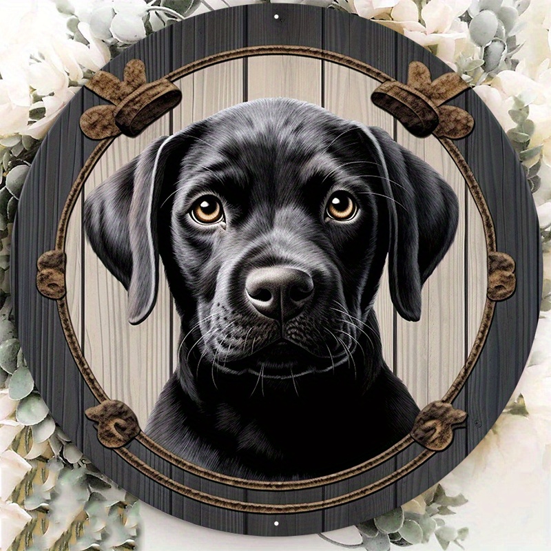 

1pc 8x8inch Aluminum Metal Sign Welcome Labrador Sticker, Black Dog With Paw Print