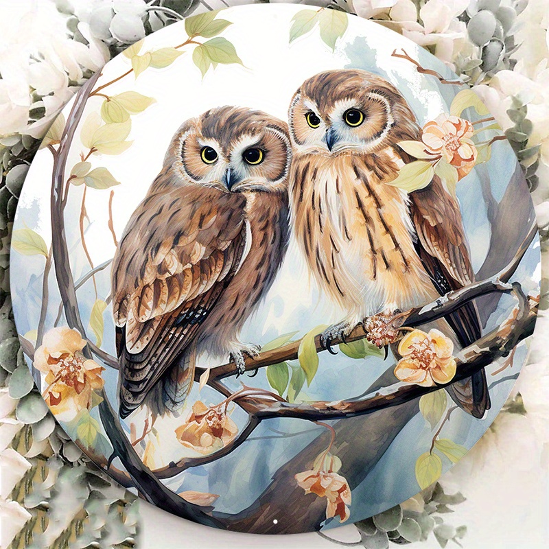 

1pc Round Aluminum Metal Sign, Creative Owl Pattern Metal Sign Decor, Home Decor, Wall Decoration
