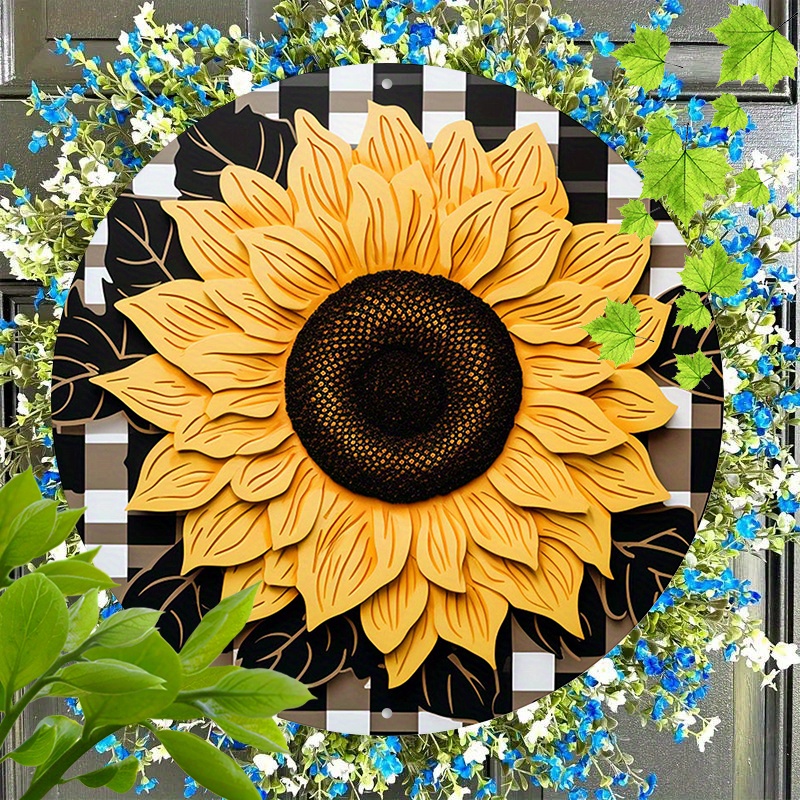 

1pc Round Aluminum Metal Sign, Creative Sunflower Pattern Metal Sign Decor, Home Decor, Wall Decoration