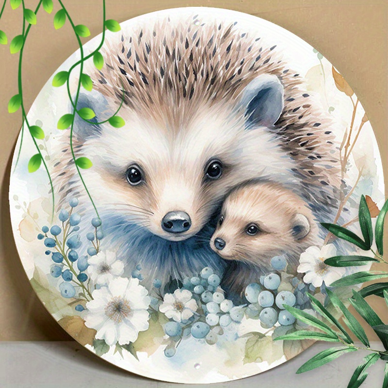 

1pc Round Aluminum Metal Sign, Hedgehog Pattern Metal Sign Decor, Home Decor, Wall Decoration