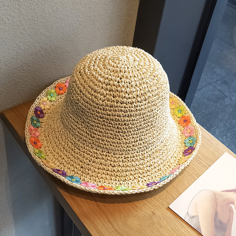 Women's Sun Hat With Wide Brim & Floral Decoration, Foldable & Uv  Protection For Beach Holiday Travel Fashionable Boho