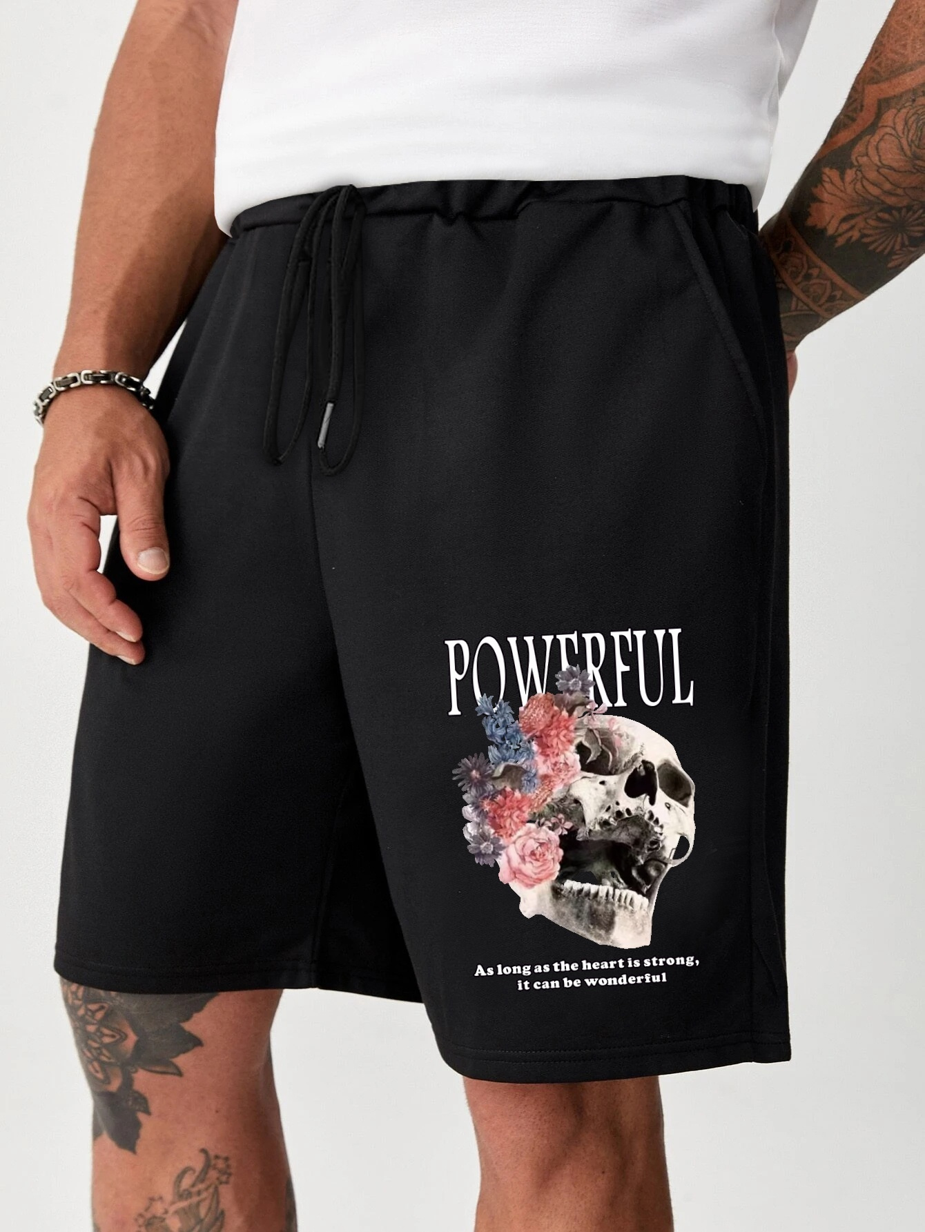 Floral Skull Print Drawstring Pants Casual Comfy Pocket - Temu