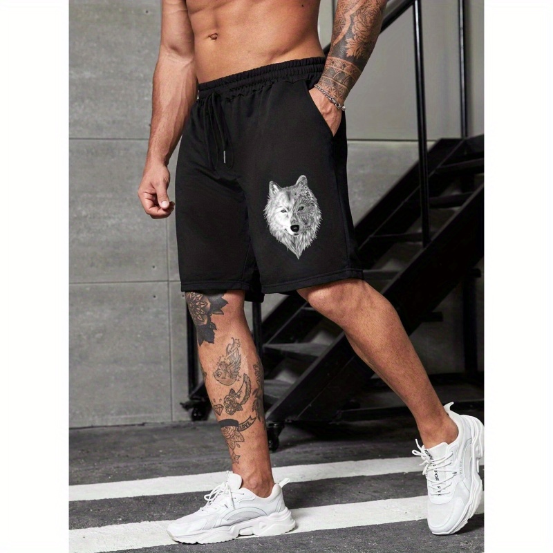 

Wolf Print Men's Drawstring Shorts Casual Simple Style Pants Comfy Sport Trousers For Spring Summer Outdoor Fitness